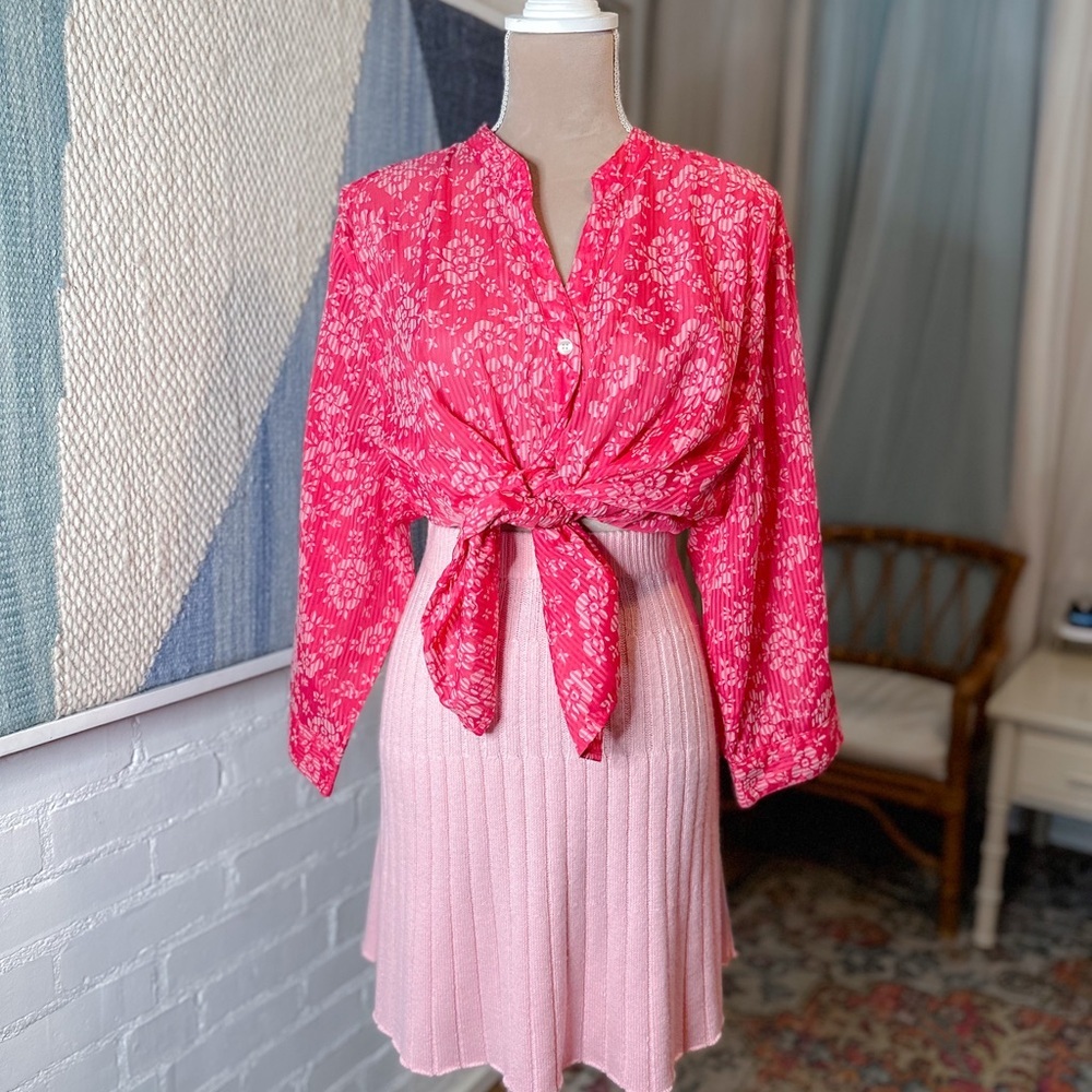 Sag Harbor Pink Floral Button Up Striped Shirt